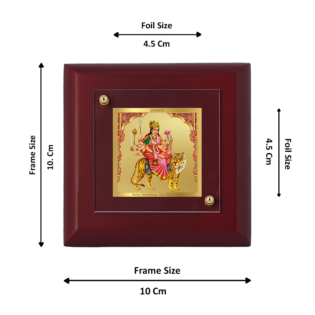 Diviniti 24K Gold Plated Foil Kushmanda Mata Photo Frame For Home Decor, Table Top, Puja, Festival Gift (10 x 10 CM)