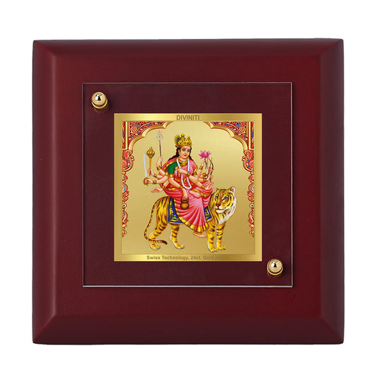 Diviniti 24K Gold Plated Foil Kushmanda Mata Photo Frame For Home Decor, Table Top, Puja, Festival Gift (10 x 10 CM)