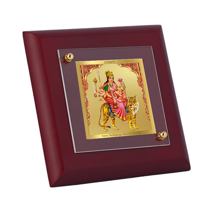 Diviniti 24K Gold Plated Foil Kushmanda Mata Photo Frame For Home Decor, Table Top, Puja, Festival Gift (10 x 10 CM)