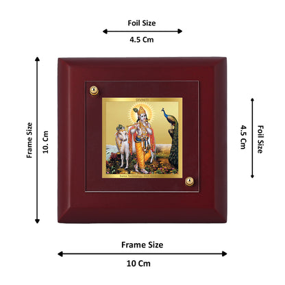Diviniti 24K Gold Plated Lord Krishna Photo Frame Flute Player for Home Decor, Puja Room, Tabletop, Gift | MDF Size 1A (9.9x9.9 CM)