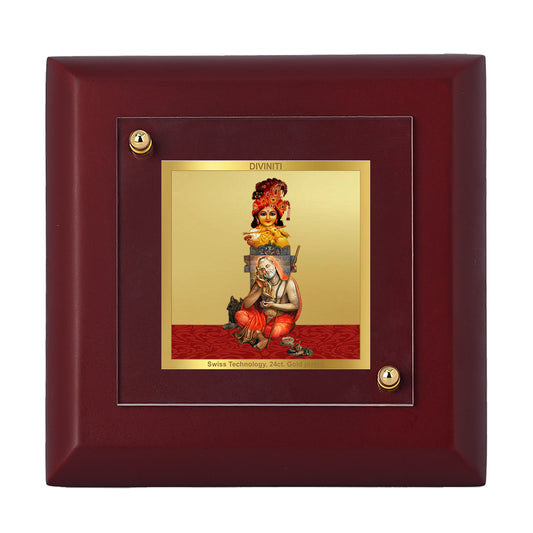 Diviniti 24K Gold Plated Foil Krishna Raghvendra Photo Frame for Home Decor, Table Tops & Luxury Gift | MDF Size 1A (9.9x9.9 CM)