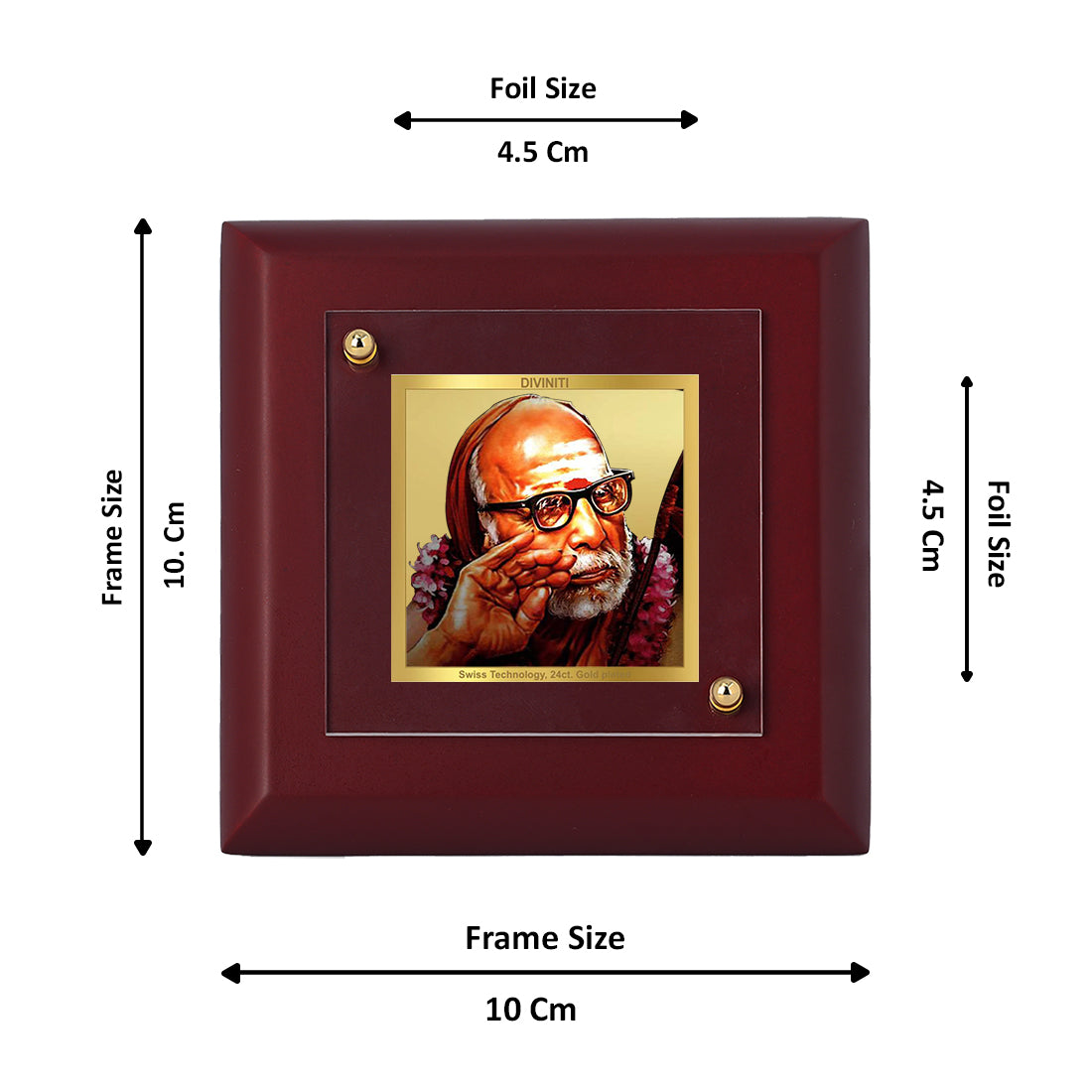 Diviniti 24K Gold Plated Foil Kanchi Maha Periyava Photo Frame for Home & Office Decor, Tabletops, Gift | MDF Size 1A (9.9x9.9 CM)
