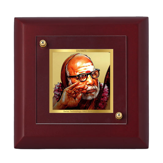 Diviniti 24K Gold Plated Foil Kanchi Maha Periyava Photo Frame for Home & Office Decor, Tabletops, Gift | MDF Size 1A (9.9x9.9 CM)