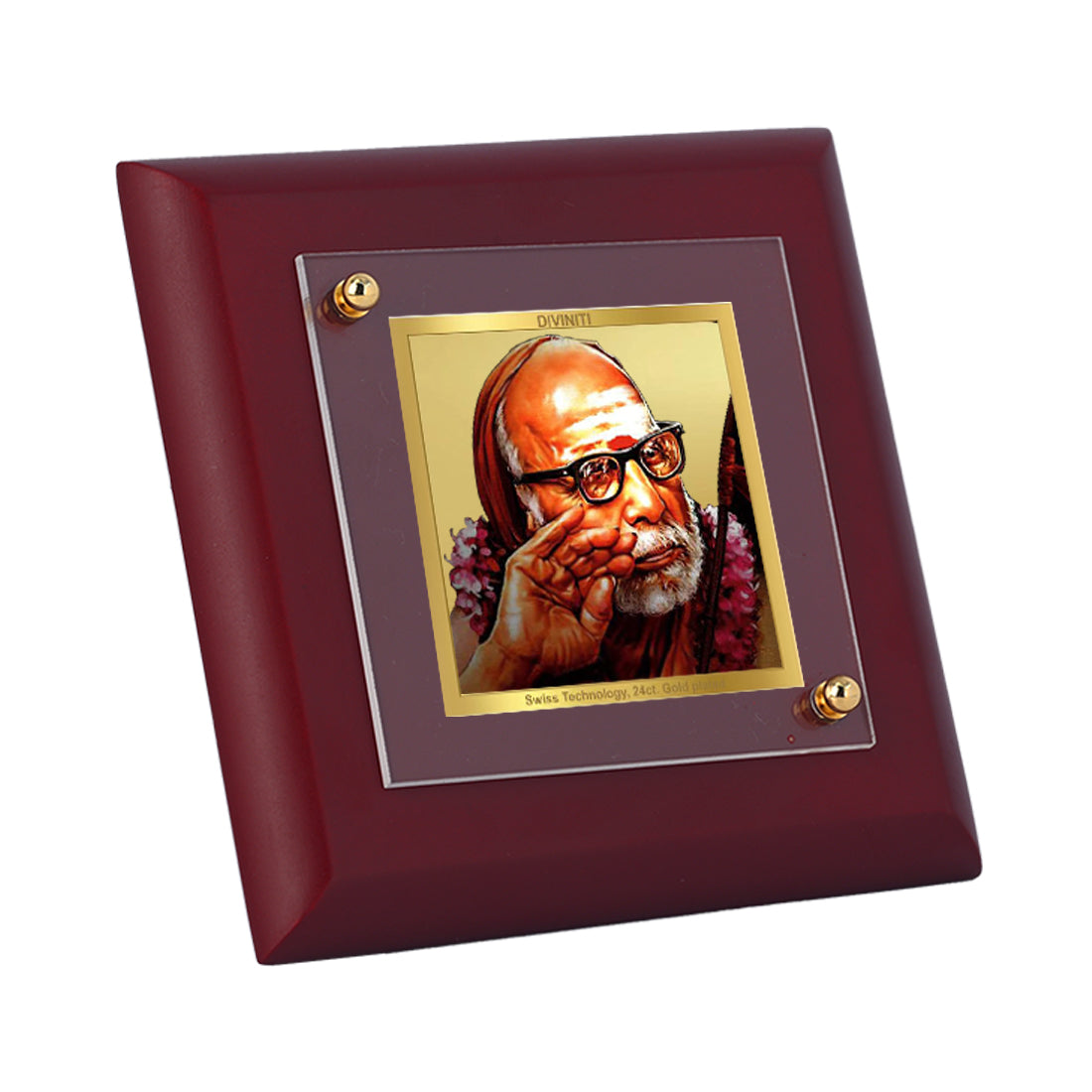 Diviniti 24K Gold Plated Foil Kanchi Maha Periyava Photo Frame for Home & Office Decor, Tabletops, Gift | MDF Size 1A (9.9x9.9 CM)