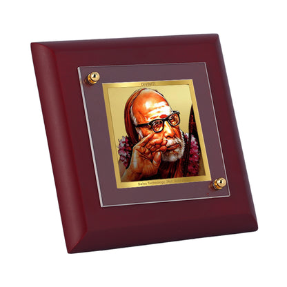 Diviniti 24K Gold Plated Foil Kanchi Maha Periyava Photo Frame for Home & Office Decor, Tabletops, Gift | MDF Size 1A (9.9x9.9 CM)