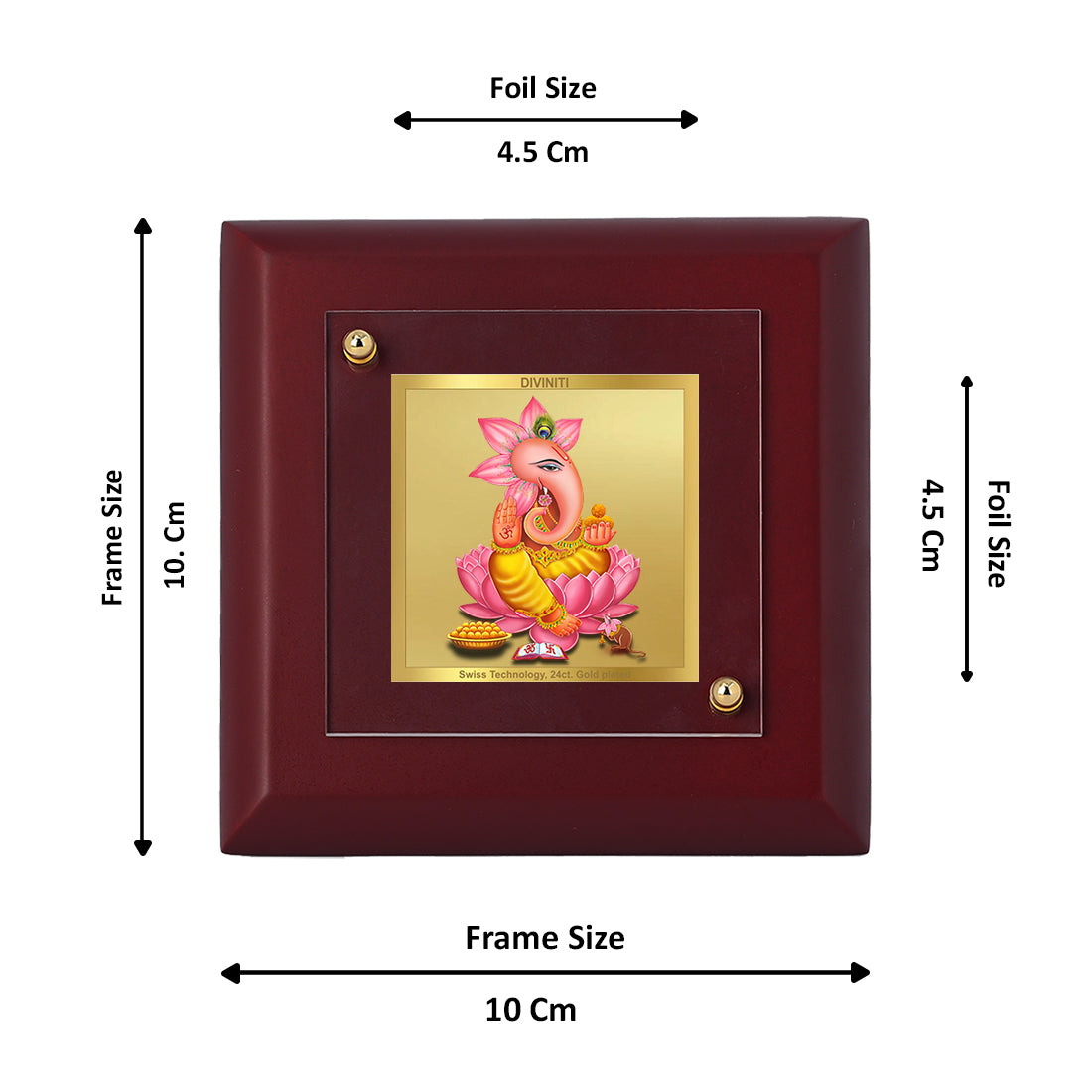 Diviniti 24K Gold Plated Foil Kamal Ganesha Photo Frame for Home Decor, Table Top, Puja Room, Gift | MDF Size 1A (9.9x9.9 CM)