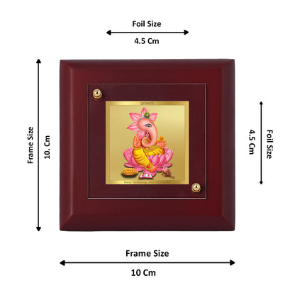 Diviniti 24K Gold Plated Foil Kamal Ganesha Photo Frame for Home Decor, Table Top, Puja Room, Gift | MDF Size 1A (9.9x9.9 CM)