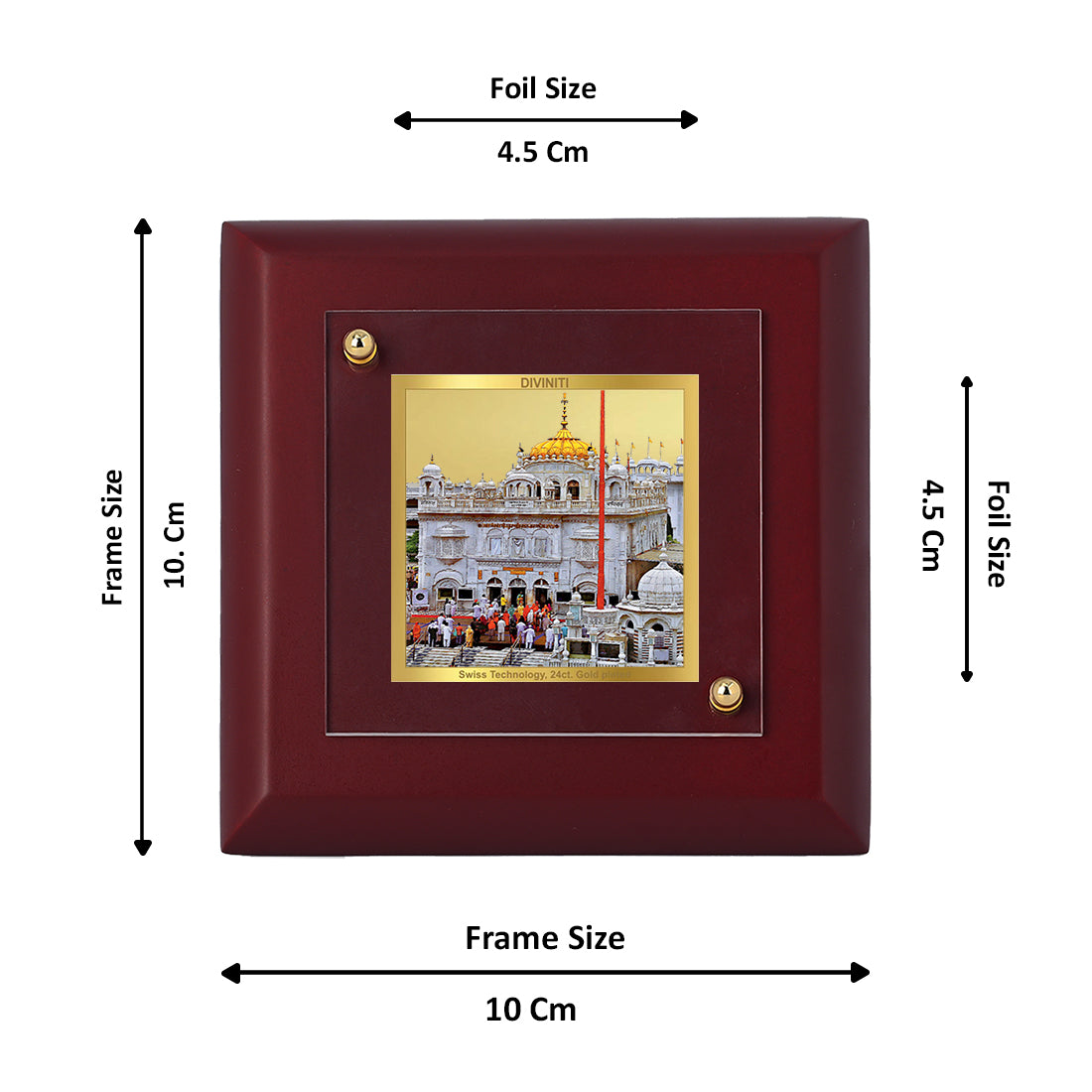 Diviniti 24K Gold Plated Sachkhand Shri Hazur Sahib Ji Photo Frame Spreading Love, Compassion for Home Decor, Tabletop, Gift | MDF Size 1A (9.9x9.9 CM)