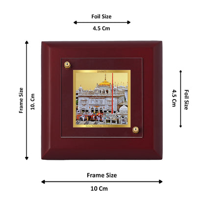 Diviniti 24K Gold Plated Sachkhand Shri Hazur Sahib Ji Photo Frame Spreading Love, Compassion for Home Decor, Tabletop, Gift | MDF Size 1A (9.9x9.9 CM)