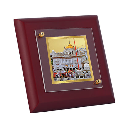 Diviniti 24K Gold Plated Sachkhand Shri Hazur Sahib Ji Photo Frame Spreading Love, Compassion for Home Decor, Tabletop, Gift | MDF Size 1A (9.9x9.9 CM)