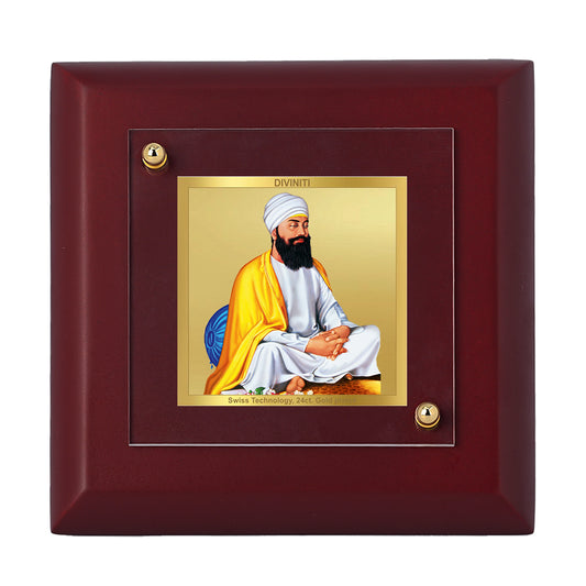 Diviniti 24K Gold Plated Guru Tegh Bahadar Sahib Ji Photo Frame Religious Freedom for Home Decor, Tabletop, Gift | MDF Size 1A (9.9x9.9 CM)