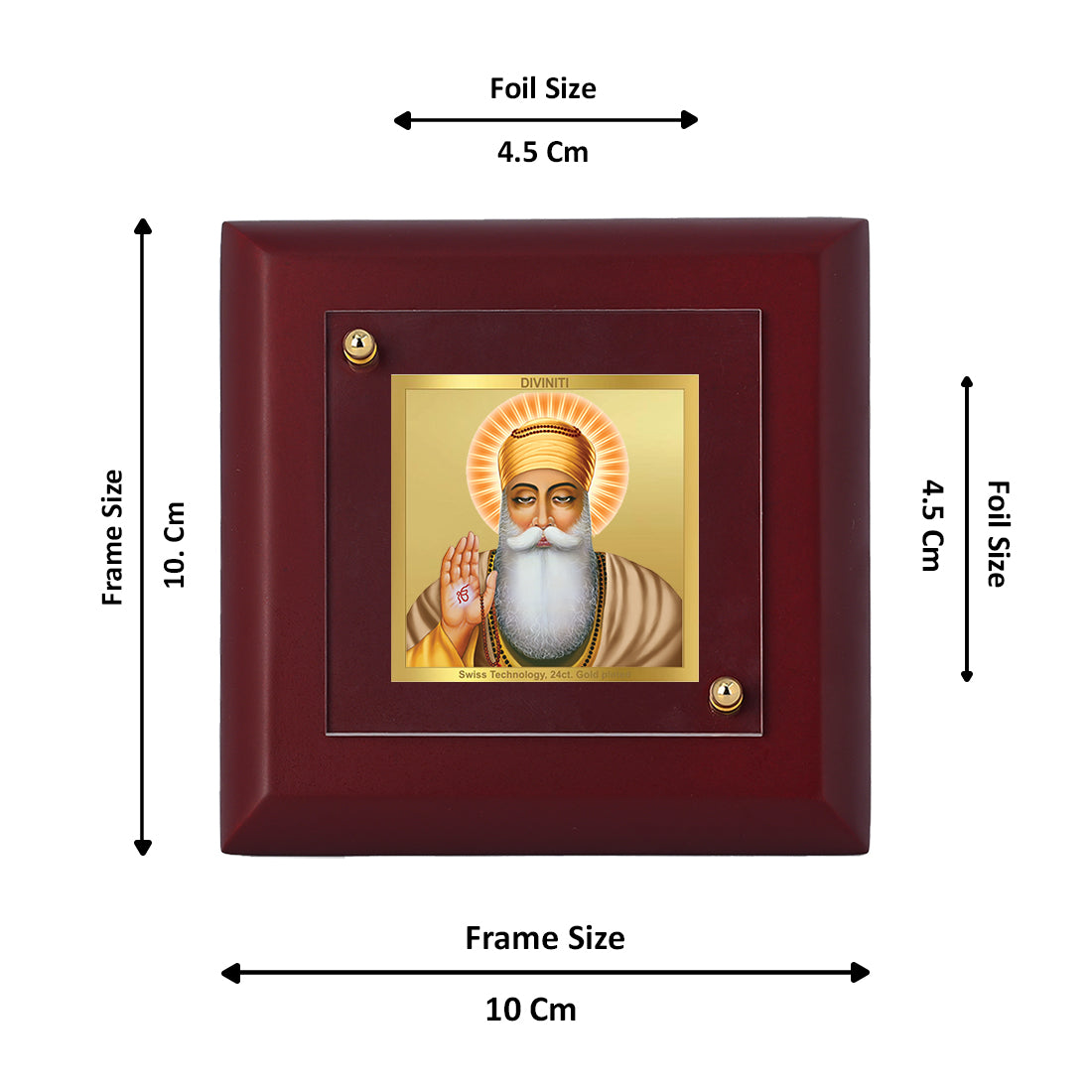 Diviniti 24K Gold Plated Guru Nanak Photo Frame Peace, Harmony for Home Decor, Office, Table, Prayer, Gift | MDF Size 1A (9.9x9.9 CM)