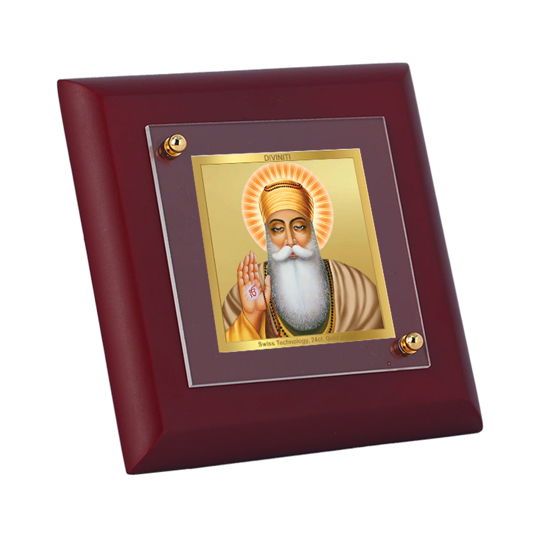 Diviniti 24K Gold Plated Guru Nanak Photo Frame Peace, Harmony for Home Decor, Office, Table, Prayer, Gift | MDF Size 1A (9.9x9.9 CM)