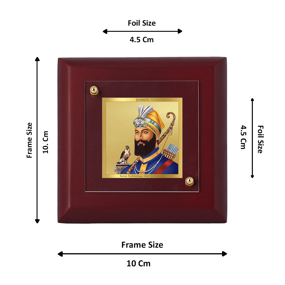 Diviniti 24K Gold Plated Guru Gobind Singh Ji Photo Frame Lion of Punjab for Home Decor, Table Tops & Gift | MDF Size 1A (9.9x9.9 CM)