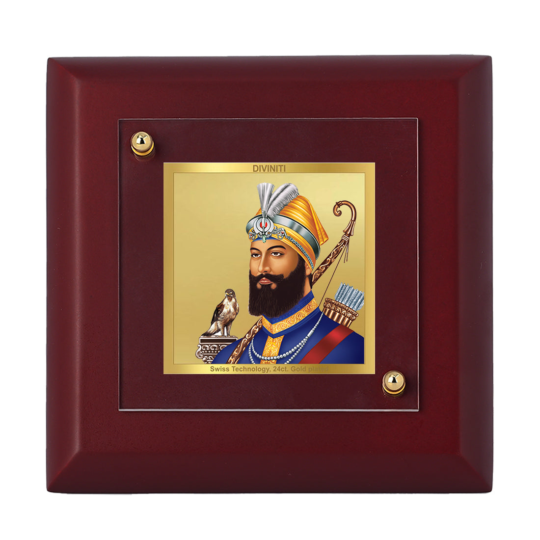 Diviniti 24K Gold Plated Guru Gobind Singh Ji Photo Frame Lion of Punjab for Home Decor, Table Tops & Gift | MDF Size 1A (9.9x9.9 CM)