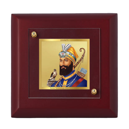 Diviniti 24K Gold Plated Guru Gobind Singh Ji Photo Frame Lion of Punjab for Home Decor, Table Tops & Gift | MDF Size 1A (9.9x9.9 CM)
