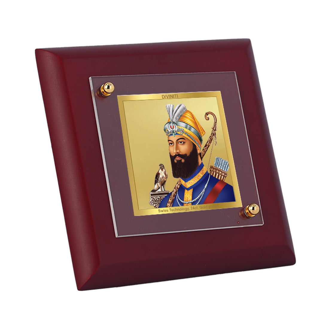 Diviniti 24K Gold Plated Guru Gobind Singh Ji Photo Frame Lion of Punjab for Home Decor, Table Tops & Gift | MDF Size 1A (9.9x9.9 CM)