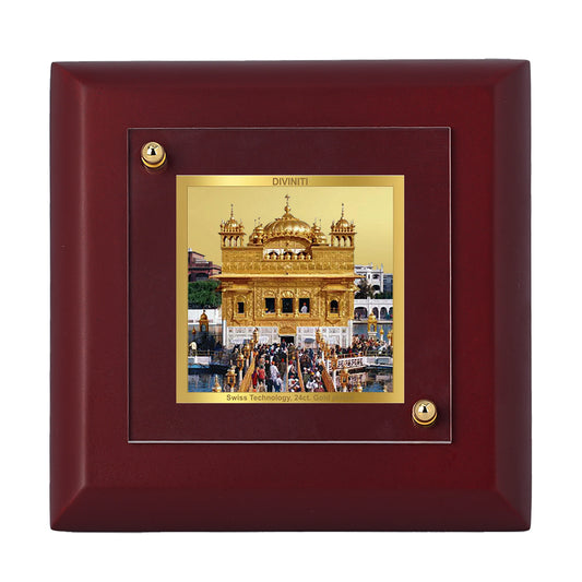 Diviniti 24K Gold Plated Sachkhand Shri Darbar Sahib (Golden Temple) Photo Frame for Home Decor Showpiece, Office, Tabletop, Luxury Gift | MDF Size 1A (9.9x9.9 CM)