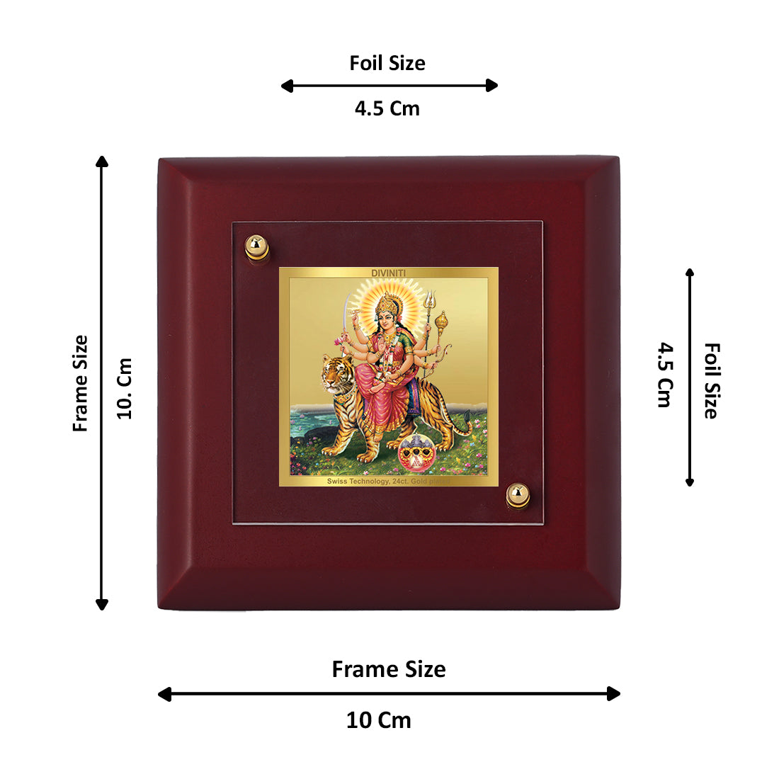 Diviniti 24K Gold Plated Foil Goddess Durga Photo Frame Protector, Warrior for Home & Office Decor, Tabletop, Puja Room, Gift | MDF Size 1A (9.9x9.9 CM)