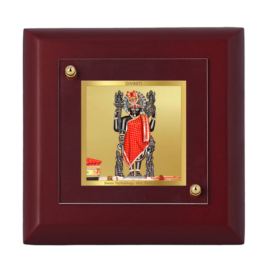 Diviniti 24K Gold Plated Foil Dwarkadhish Photo Frame for Home Decor Showpiece, Tabletop, Puja Room, Luxury Gift | MDF Size 1A (9.9x9.9 CM)