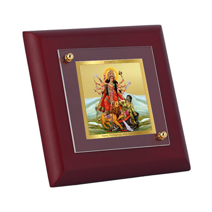 Diviniti 24K Gold Plated Durga Mata Photo Frame for Home Decor Showpiece, Office, Tabletop, Puja Room, Luxury Gift | MDF Size 1A (9.9x9.9 CM)