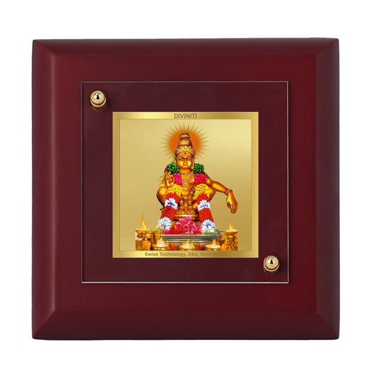 Diviniti 24K Gold Plated Foil Ayyappan Photo Frame for Home & Office Decor, Tabletop, Prayer, Luxury Gift | MDF Size 1A (9.9x9.9 CM)