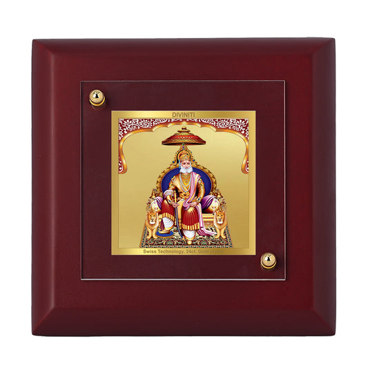 Diviniti 24K Gold Plated Foil Agrasain Maharaj Photo Frame Prosperity, Peace for Home & Office Decor, Tabletop, Pooja Room, Gift | MDF Size 1A (9.9x9.9 CM)
