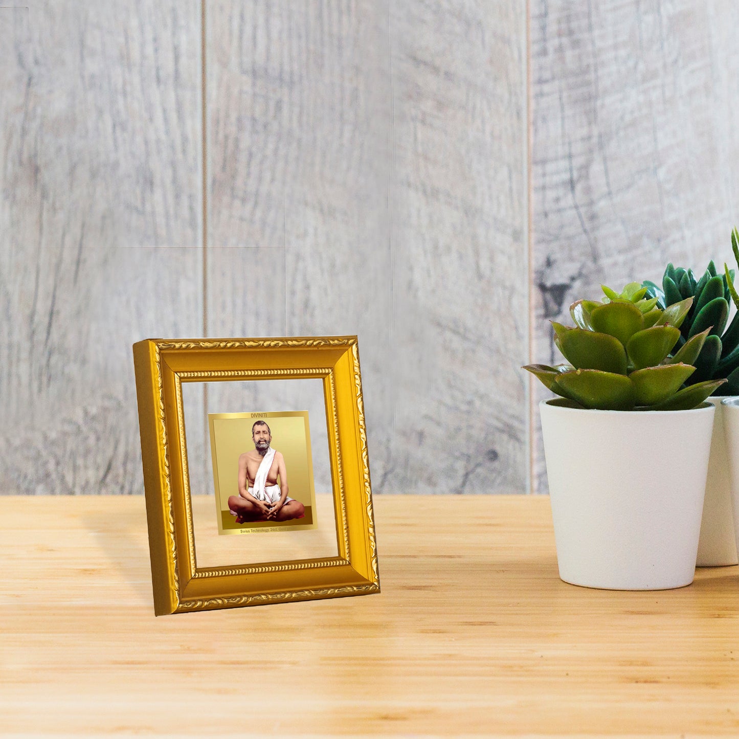 DIVINITI 24K Gold Plated Ram Thakur Photo Frame Idol for Wall Hanging, Puja Room, Table Top, Home Decor, Workshop, Gifts|DG101S1A (10x10 CM)