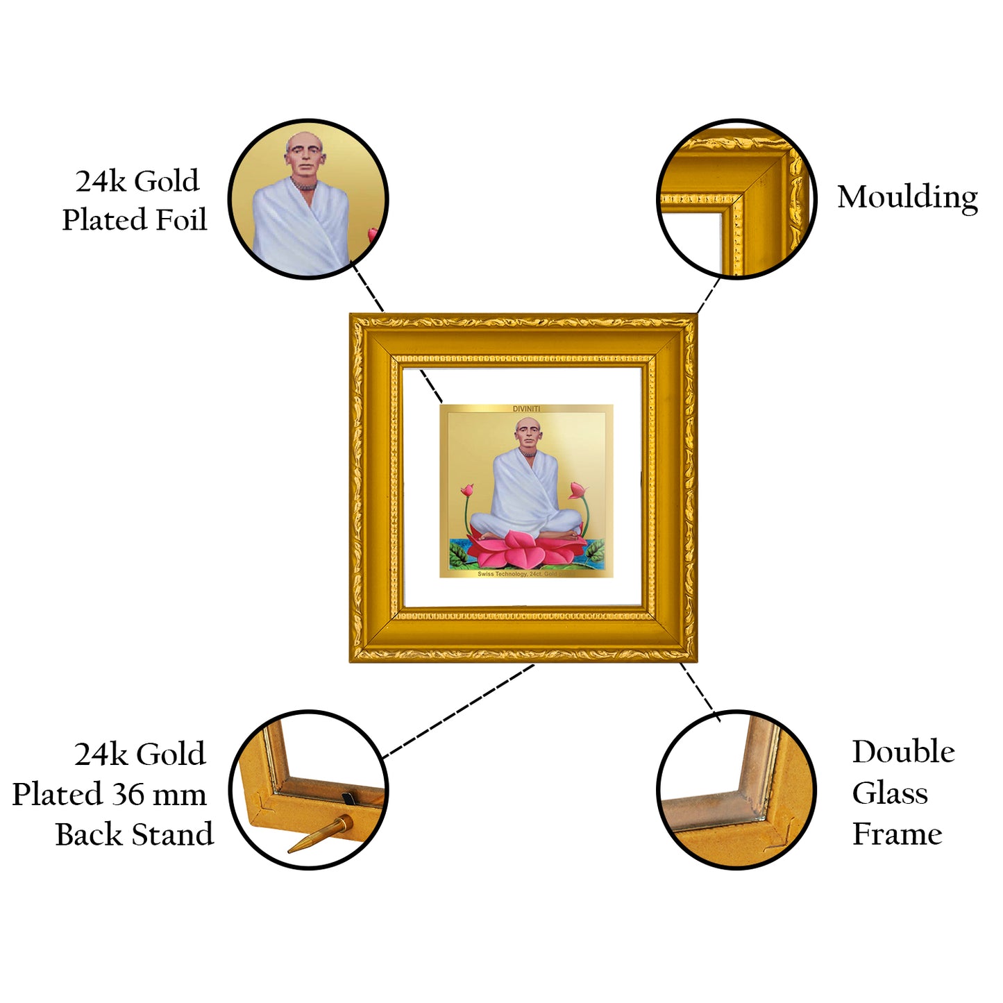 DIVINITI 24K Gold Plated Ram Thakur Photo Frame Idol for Wall Hanging, Puja Room, Table Top, Home Decor, Workshop, Gifts|DG101S1A (10x10 CM)