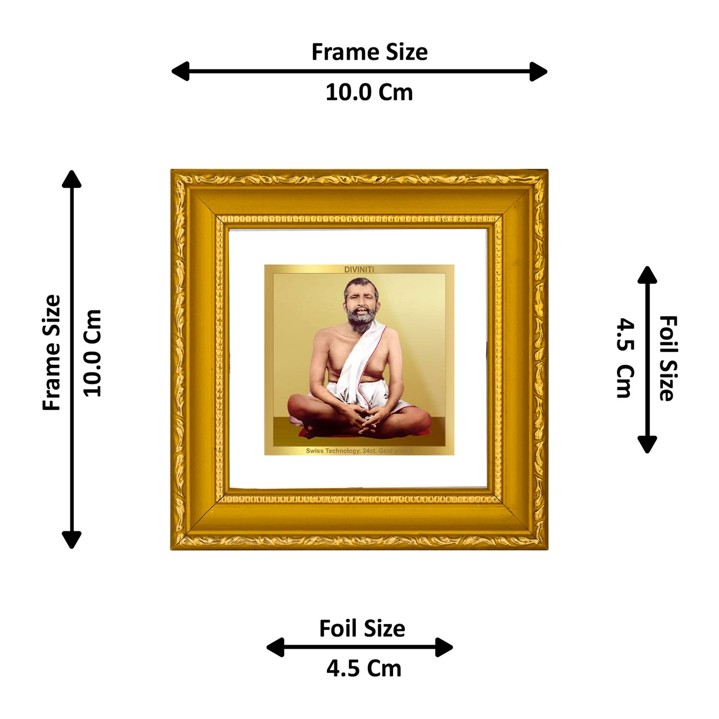 DIVINITI 24K Gold Plated Ramakrishna Photo Frame Idol for Puja Room, Wall Hanging, Table Top, Home Decor, Workshop, Gifts|DG101S1A (10x10 CM)