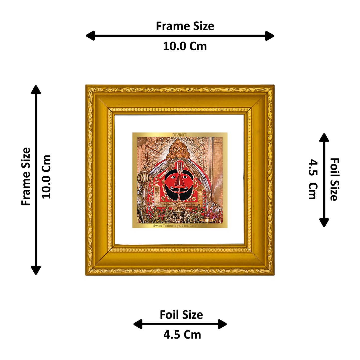 DIVINITI 24K Gold Plated Salasar Balaji Photo Frame Idol for Puja Room, Wall Hanging, Table Top, Home Decor, Workshop, Gifts|DG101S1A (10x10 CM)