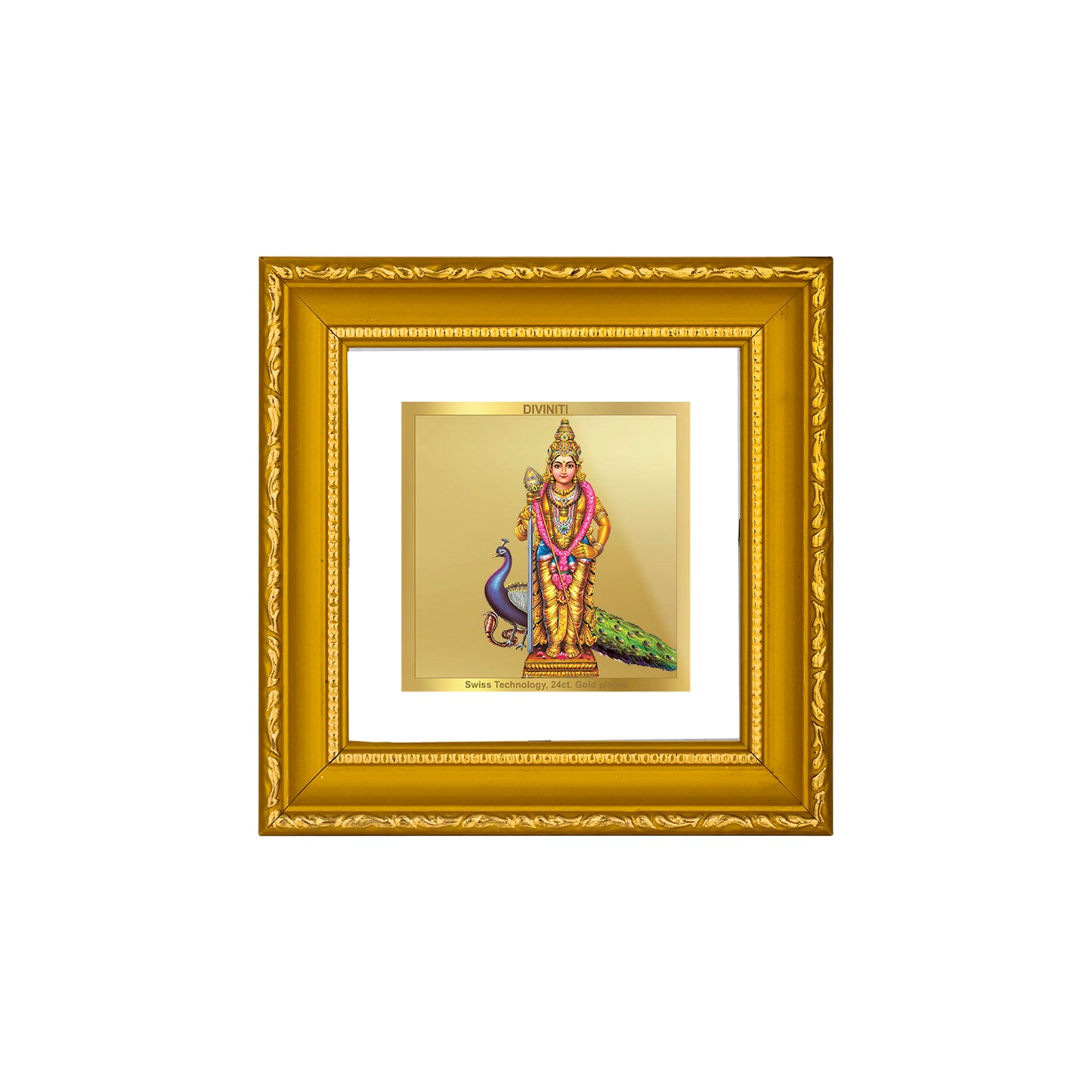 DIVINITI 24K Gold Plated Foil Goddess Murugan Wall Photo Frame Idol for Table Top, Home Decor, Puja Room, Workshop, Gifts|DG101S1A (10x10 CM)