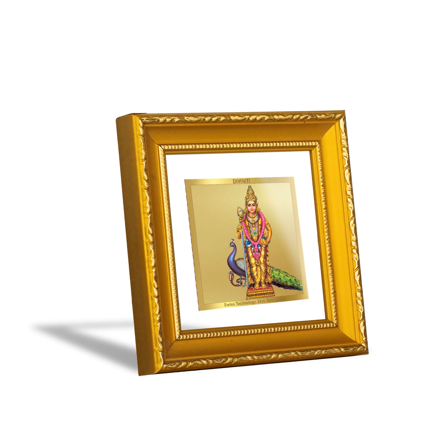 DIVINITI 24K Gold Plated Foil Goddess Murugan Wall Photo Frame Idol for Table Top, Home Decor, Puja Room, Workshop, Gifts|DG101S1A (10x10 CM)