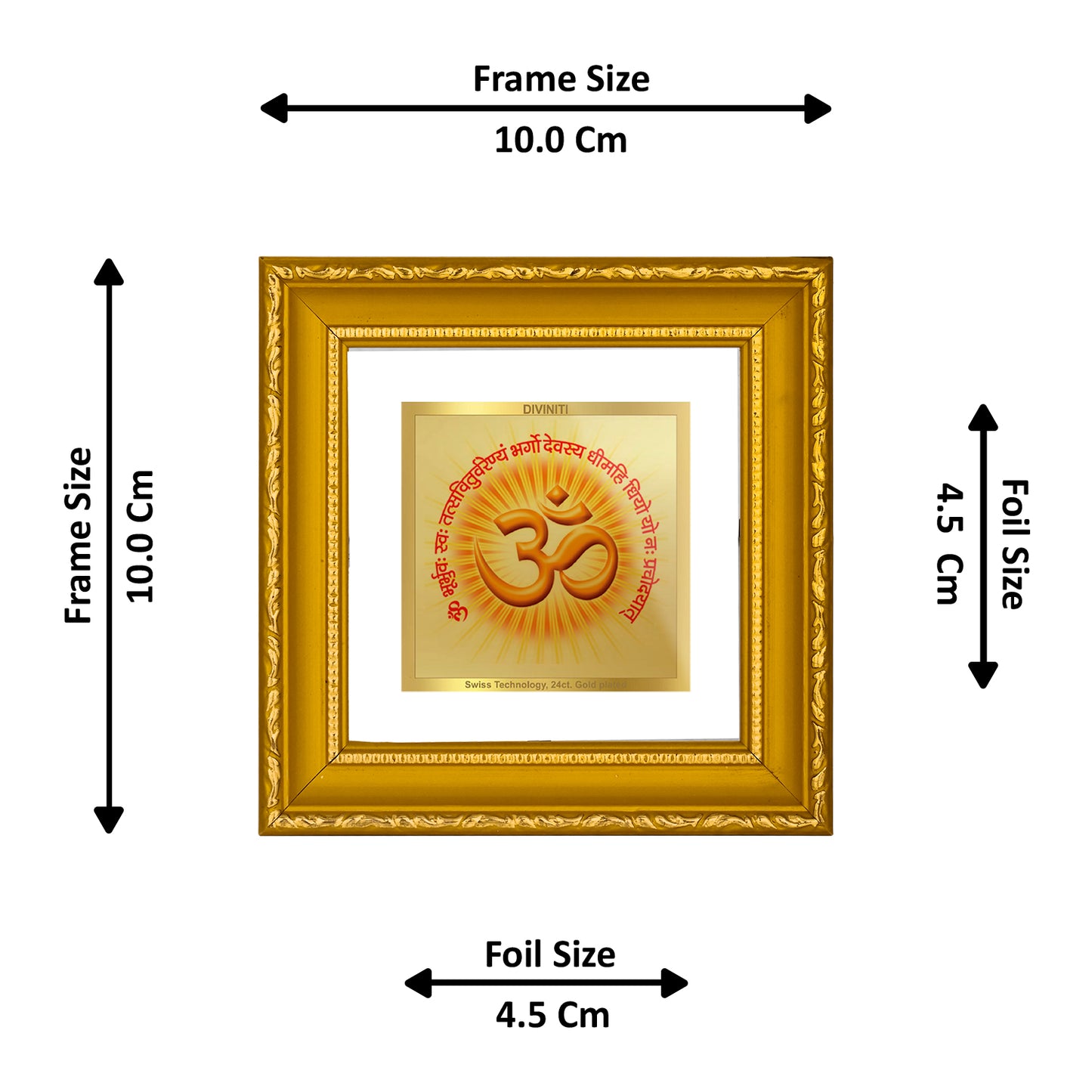 DIVINITI 24K Gold Plated Foil Om Gayatri Mantra Photo Frame Idol for Puja Room, Wall Hanging, Home Decor, Workshop, Gifts|DG101S1A (10x10 CM)