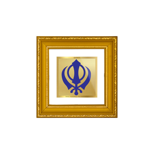 DIVINITI 24K Gold Plated Foil Khanda Sahib Photo Frame Idol for Prayer, Home Wall Decor, Workshop, Table Top, Gifts|DG101S1A (10x10 CM)