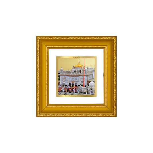 DIVINITI 24K Gold Plated Foil Sachkhand Shri Hazur Sahib Ji Classic Wall Photo Frame Idol for Table Top, Home Decor, Workshop, Luxury Gifts|DG101S1A (10x10 CM)