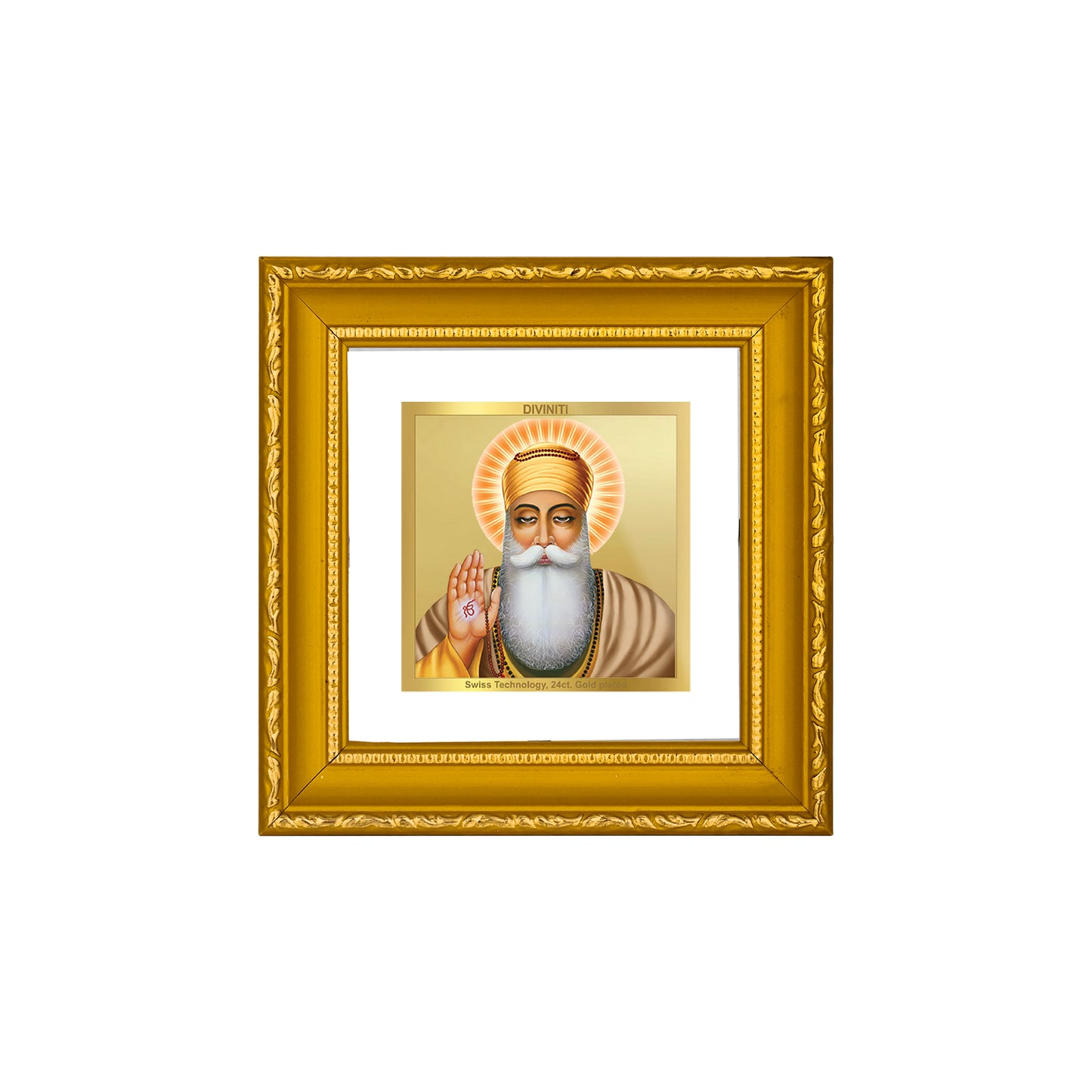 DIVINITI 24K Gold Plated Foil Guru Nanak Dev Ji Exquisite Photo Frame Idol for Home Decor, Wall Hanging, Puja Room, Workshop, Gifts|DG101S1A (10x10 CM)