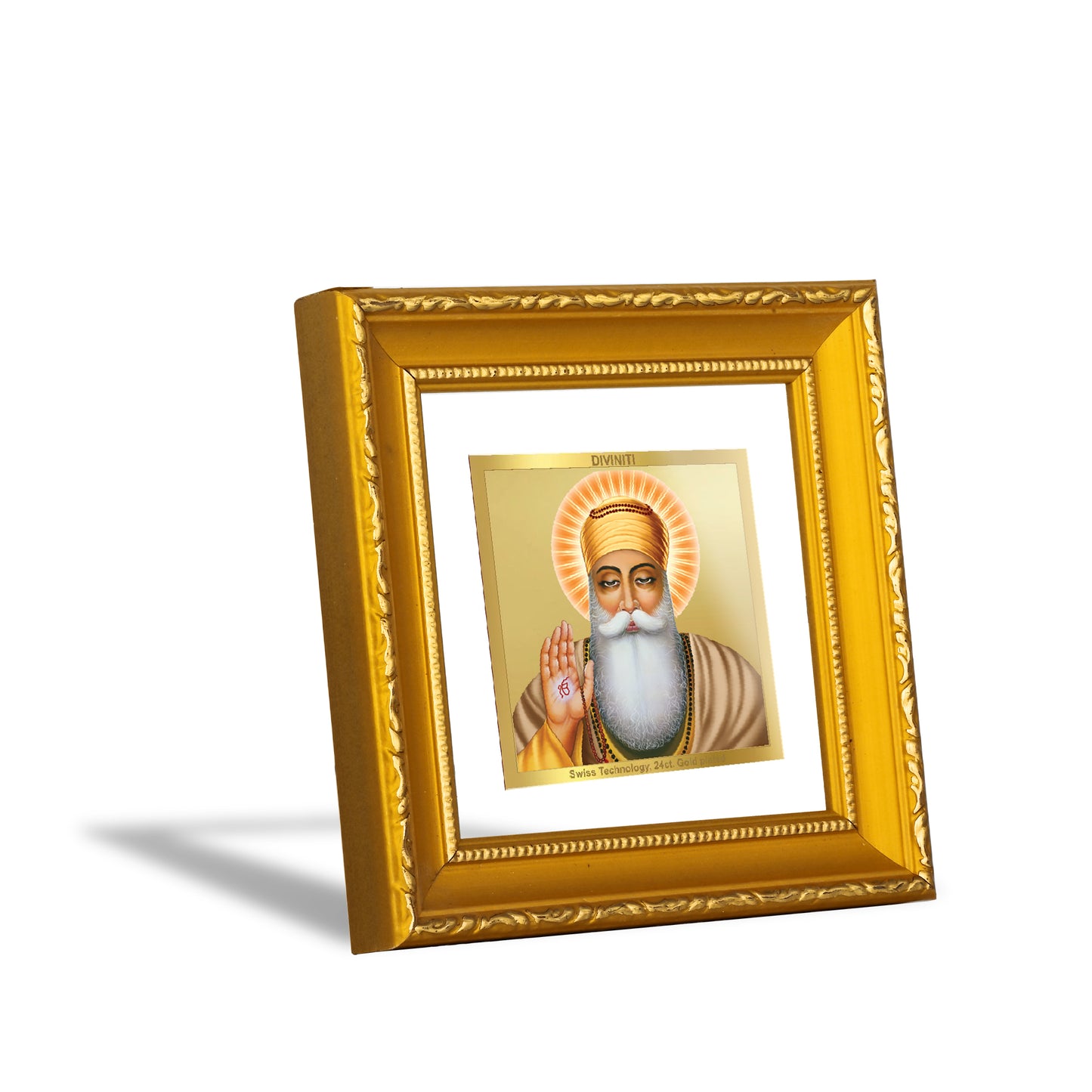 DIVINITI 24K Gold Plated Foil Guru Nanak Dev Ji Exquisite Photo Frame Idol for Home Decor, Wall Hanging, Puja Room, Workshop, Gifts|DG101S1A (10x10 CM)