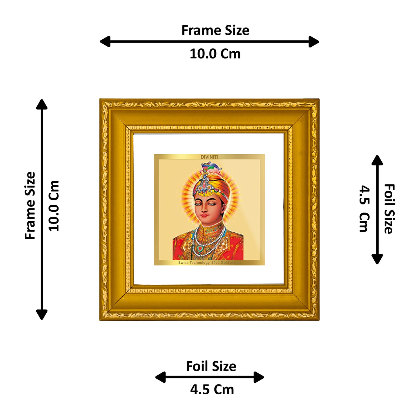 DIVINITI 24K Gold Plated Foil Guru Harkrishan Sahib Ji Classic Wall Photo Frame Idol for Home Decor, Puja Room, Workshop, Gifts|DG101S1A (10x10 CM)
