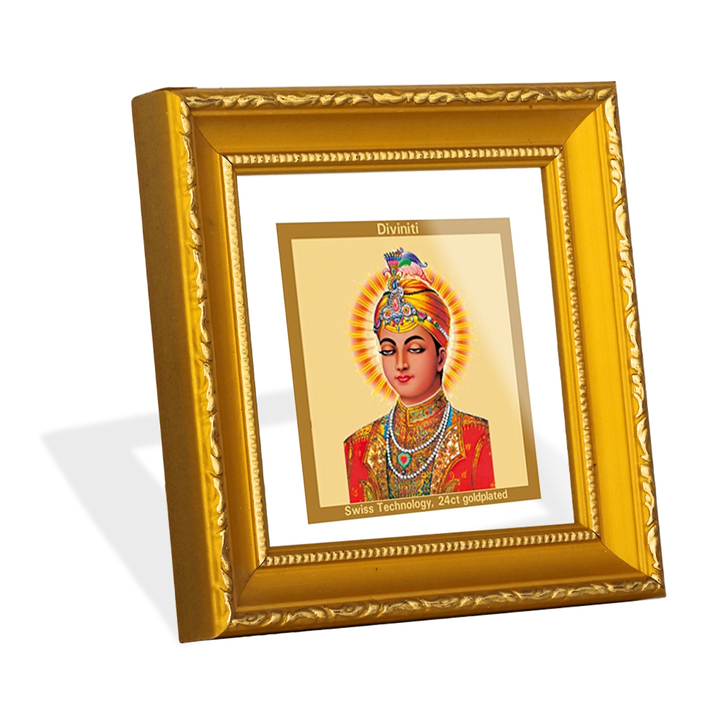 DIVINITI 24K Gold Plated Foil Guru Harkrishan Sahib Ji Classic Wall Photo Frame Idol for Home Decor, Puja Room, Workshop, Gifts|DG101S1A (10x10 CM)