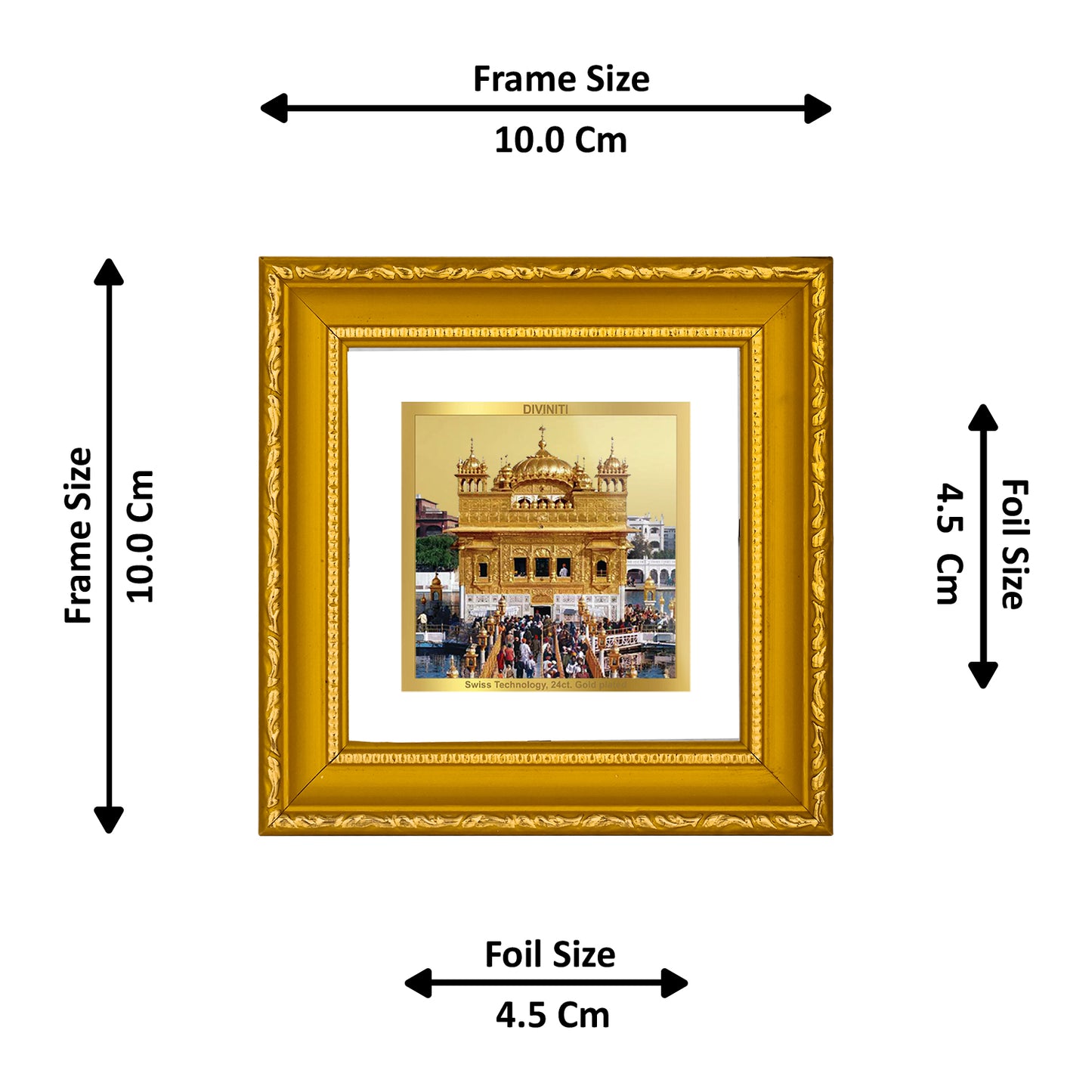 DIVINITI 24K Gold Plated Foil Golden Temple Photo Frame Idol for Wall Hanging, Workshop, Home Decor, Premium Gifts|DG101S1A (10x10 CM)