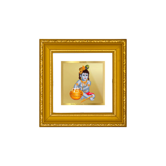 DIVINITI 24K Gold Plated Foil Bal Gopal Traditional Wall Photo Frame Idol for Home Decor, Puja Room, Workshop, Table Top, Premium Gifts|DG101S1A (10x10 CM)