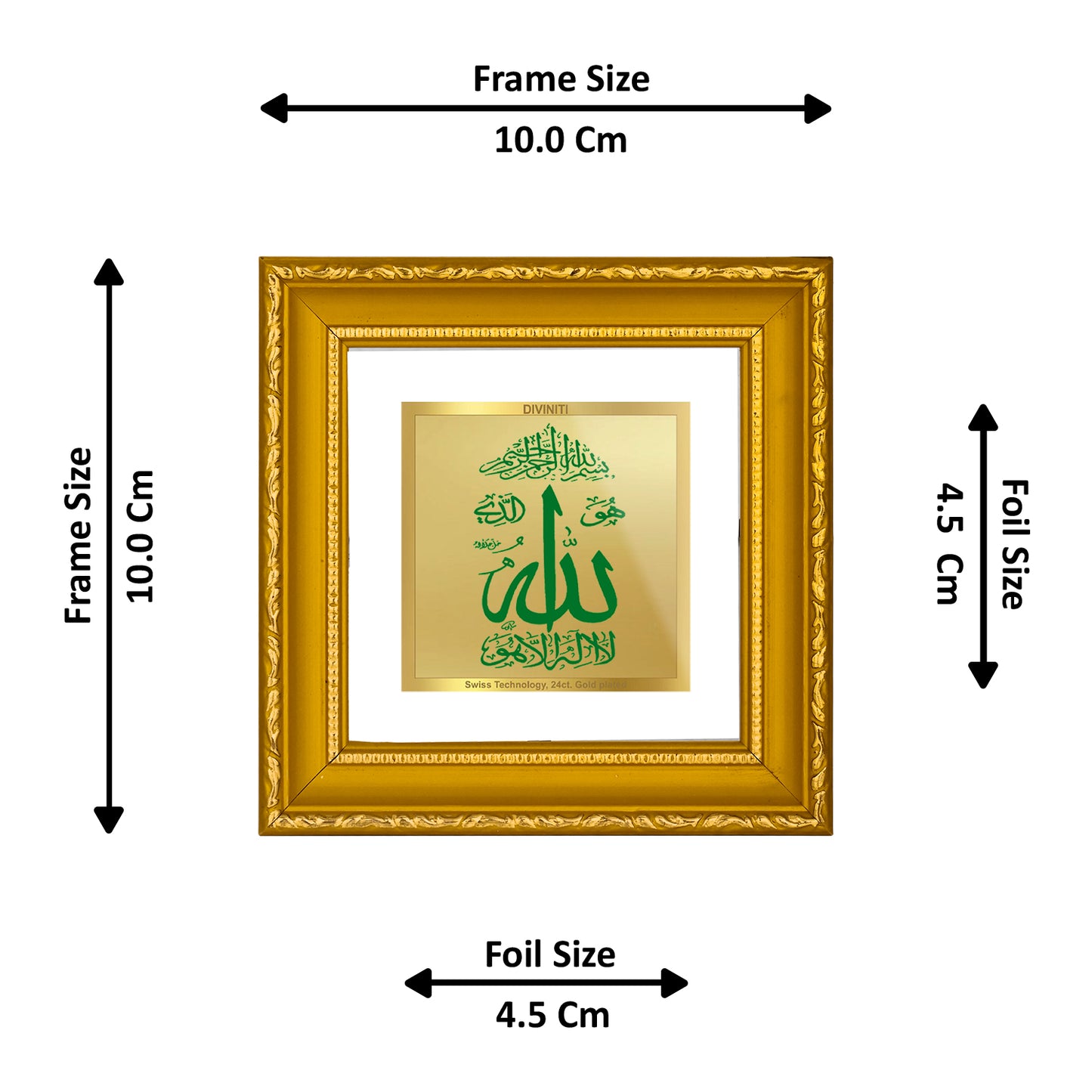 DIVINITI 24K Gold Plated Allah Stylish Photo Frame for Prayer, Home Decor, Table Top, Luxury Gift|DG101S1A (10x10 CM)