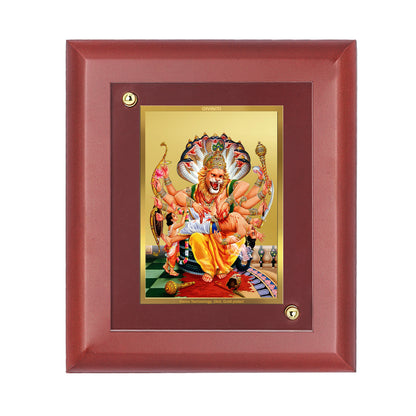 DIVINITI 24K Gold Plated Foil Narasimha Wall Photo Frame, Table Decor| Wall Photo Frame and Religious Photo Frame Idol For Pooja, Gifts Items MDF Size 2 (20x16 CM)