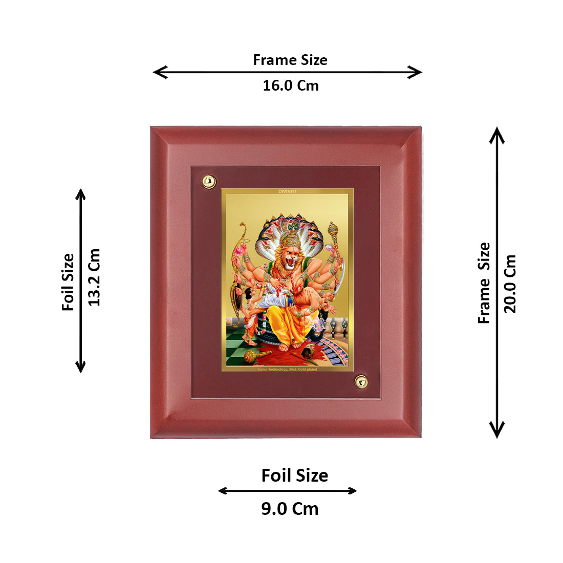 DIVINITI 24K Gold Plated Foil Narasimha Wall Photo Frame, Table Decor| Wall Photo Frame and Religious Photo Frame Idol For Pooja, Gifts Items MDF Size 2 (20x16 CM)