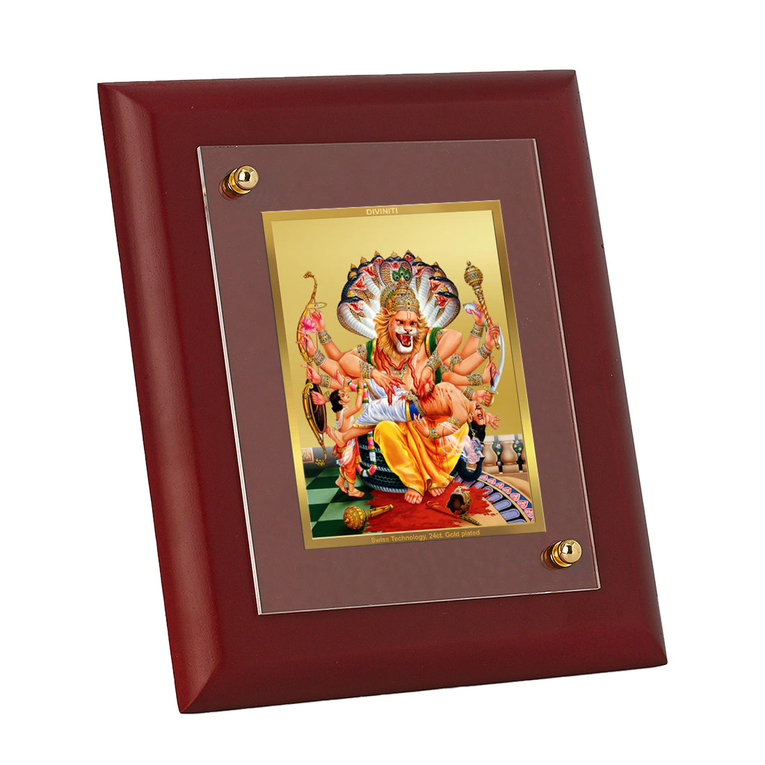 DIVINITI 24K Gold Plated Foil Narasimha Wall Photo Frame, Table Decor| Wall Photo Frame and Religious Photo Frame Idol For Pooja, Gifts Items MDF Size 2 (20x16 CM)