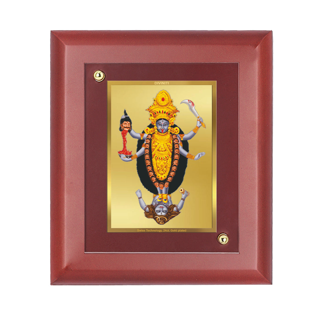 DIVINITI 24K Gold Plated Foil Maa Kali Wall Photo Frame, Table Decor Wall Photo Frame and Religious Photo Frame Idol For Pooja, Gifts Items MDF Size 2 (20x16 CM)