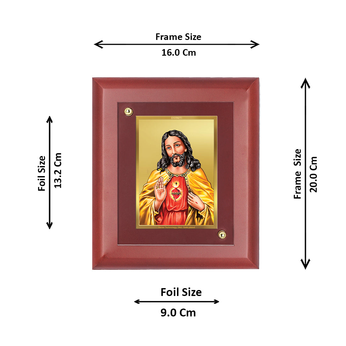 DIVINITI 24K Gold Plated Foil Jesus Wall Photo Frame, Table Decor| Wall Photo Frame and Religious Photo Frame Idol For Prayer, Gifts Items MDF Size 2 (20x16 CM)