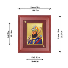Load image into Gallery viewer, DIVINITI Guru Gobind Singh Gold Plated Wall Photo Frame, Table Decor| MDF 2 Wooden Wall Photo Frame and 24K Gold Plated Foil| Religious Photo Frame Idol, Gifts Items (20.0CMX16.0CM)
