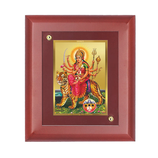 Diviniti 24K Gold Plated Foil Durga Wall Photo Frame Home & Office Decor, Tabletop, Puja Room, Workshop, Gift Items | MDFS2 (20x16 CM)